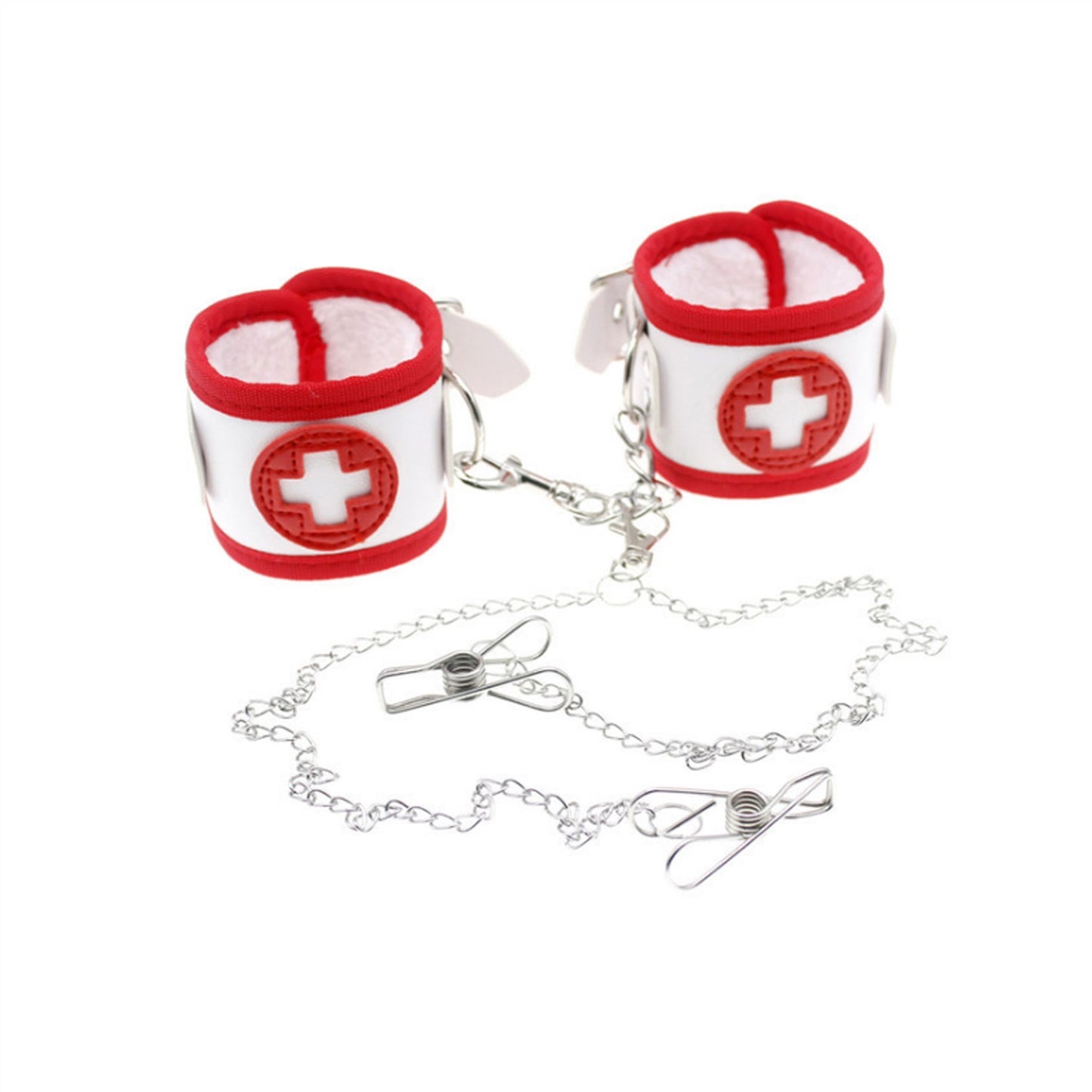 PU Leather Mouth Plug Handcuffs Gold Rivet Chain C