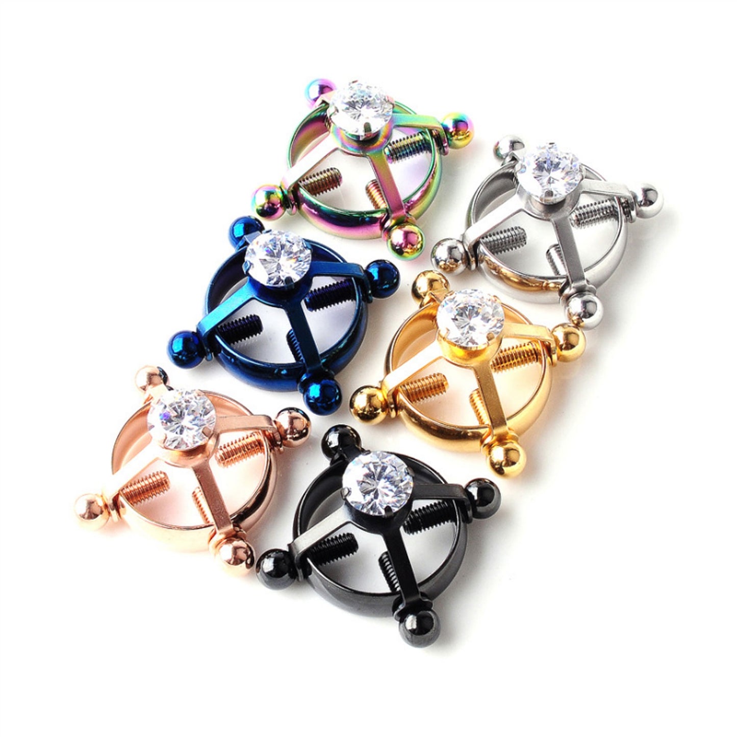 Round Zircon Metal Clip Nipple Clamps With Screw P
