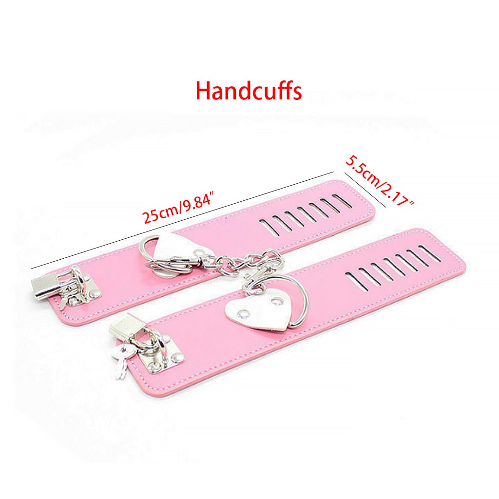 PU Leather Heart Adjustment Handcuffs Leg Cuffs Se