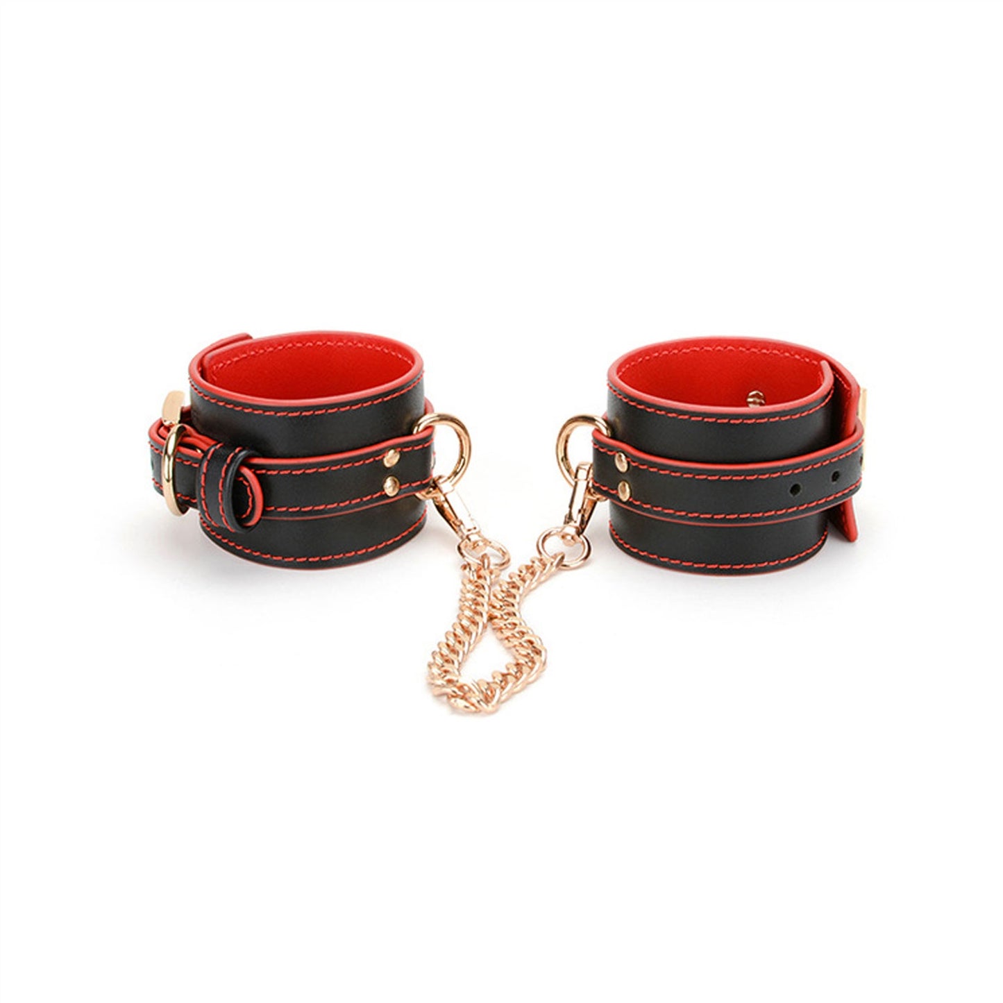 PU Leather Handcuffs Gold Rivet Chain Cuff Punk Ro