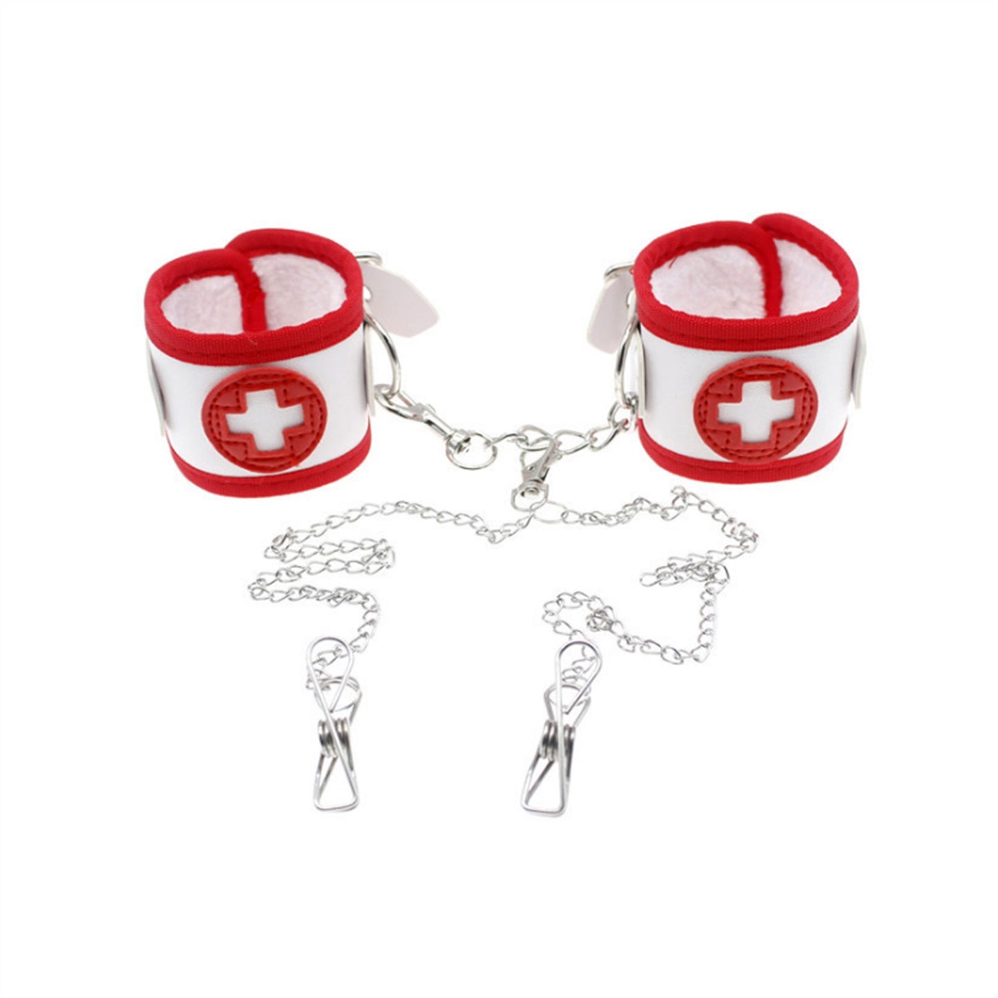 PU Leather Mouth Plug Handcuffs Gold Rivet Chain C