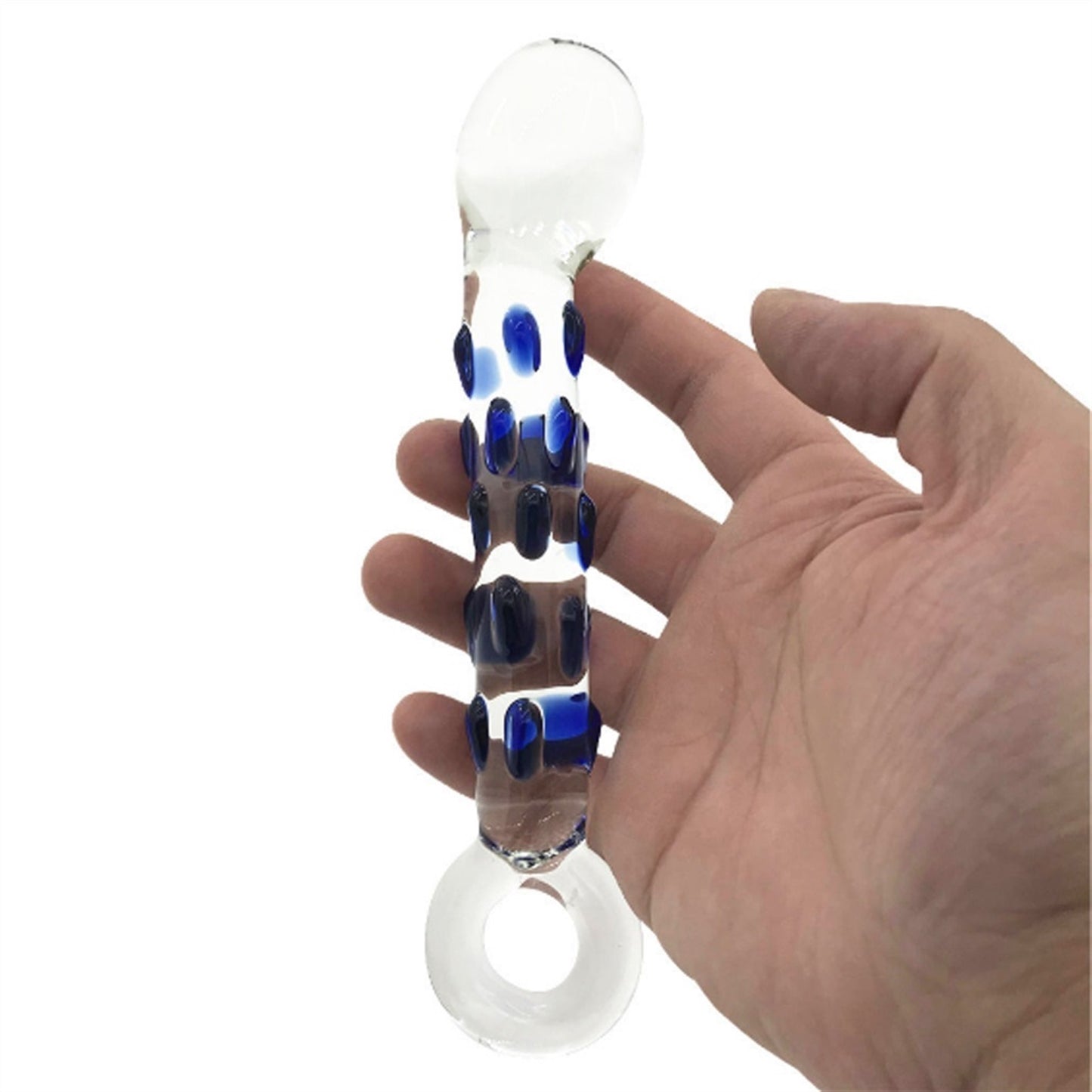 Blue dot simulation penis transparent glass crysta