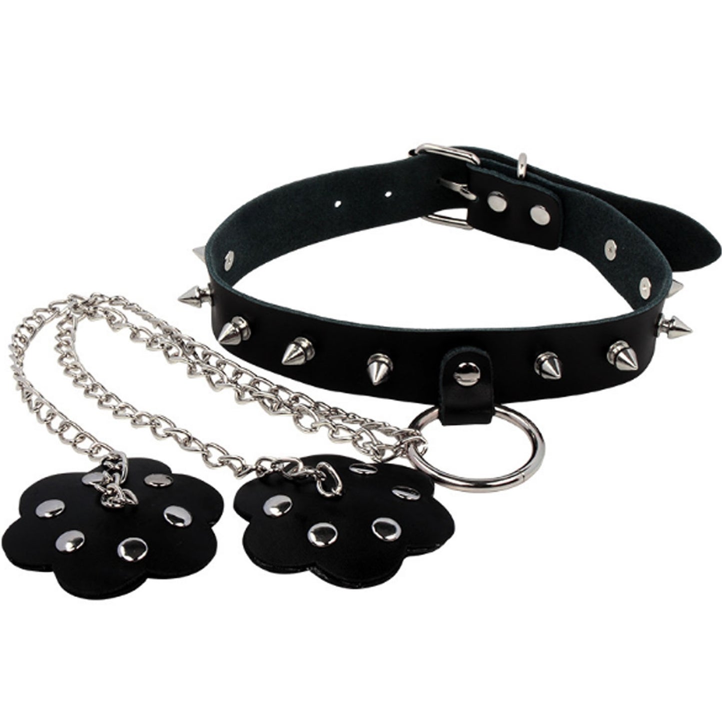 Rivet dog slave collar with chain Collor Necklace