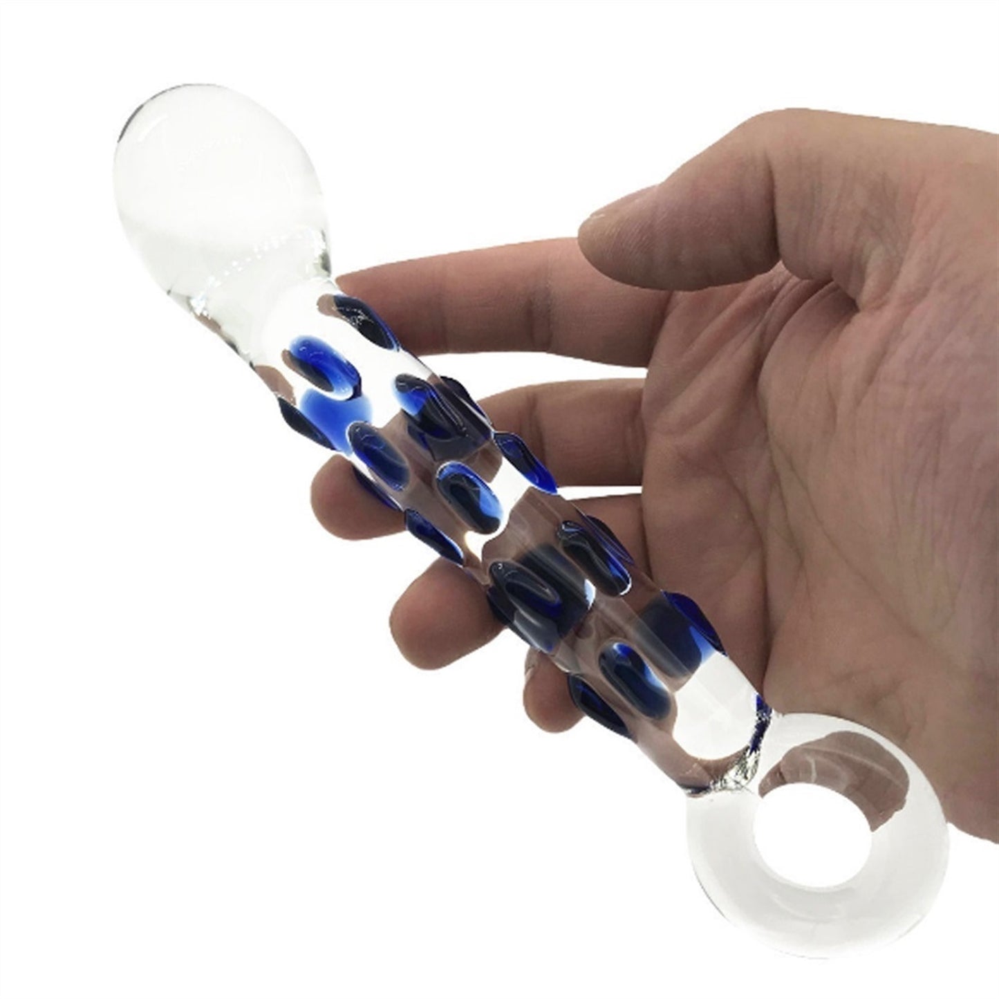 Blue dot simulation penis transparent glass crysta