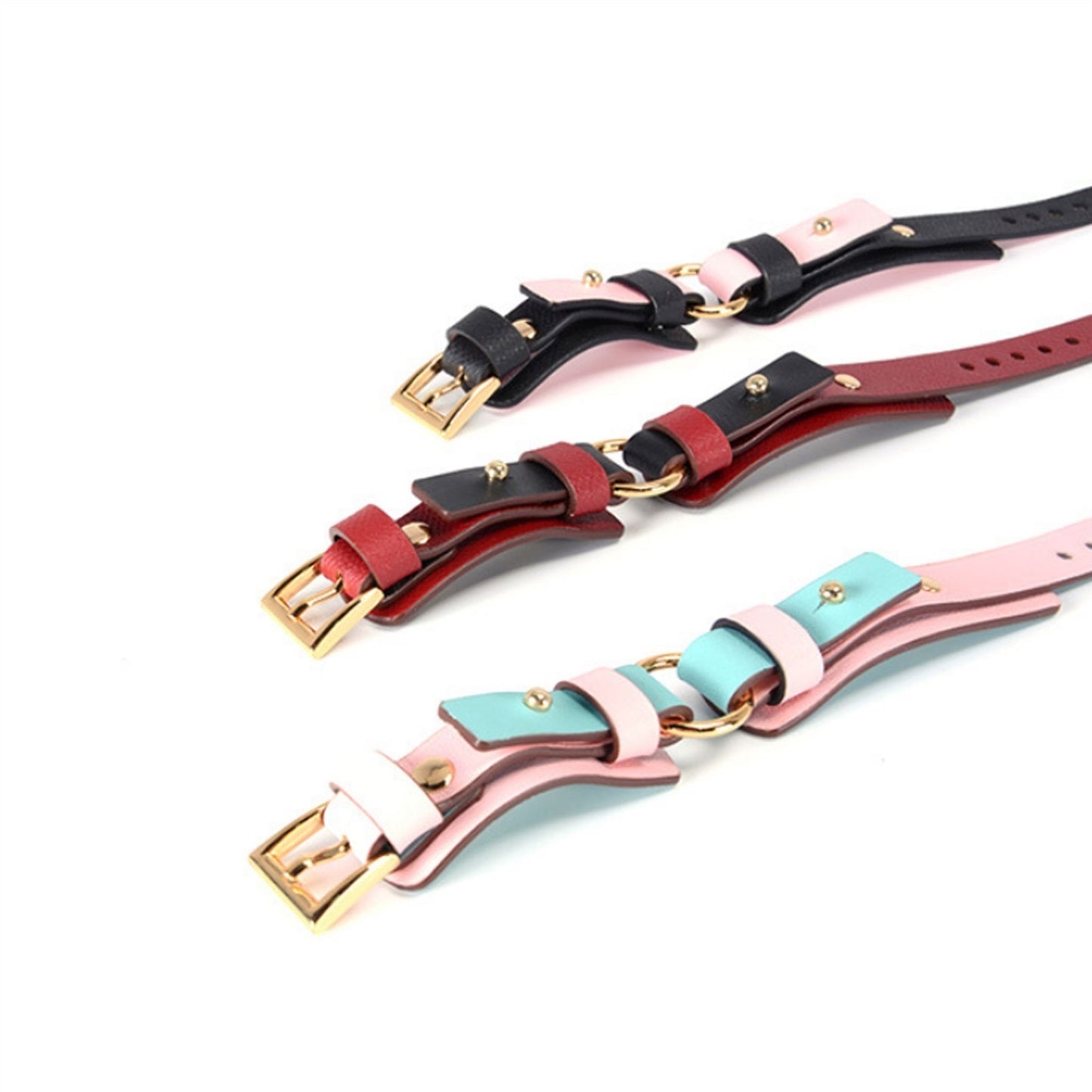 PU Leather Choker Collar Bracelet With Chain Adjus
