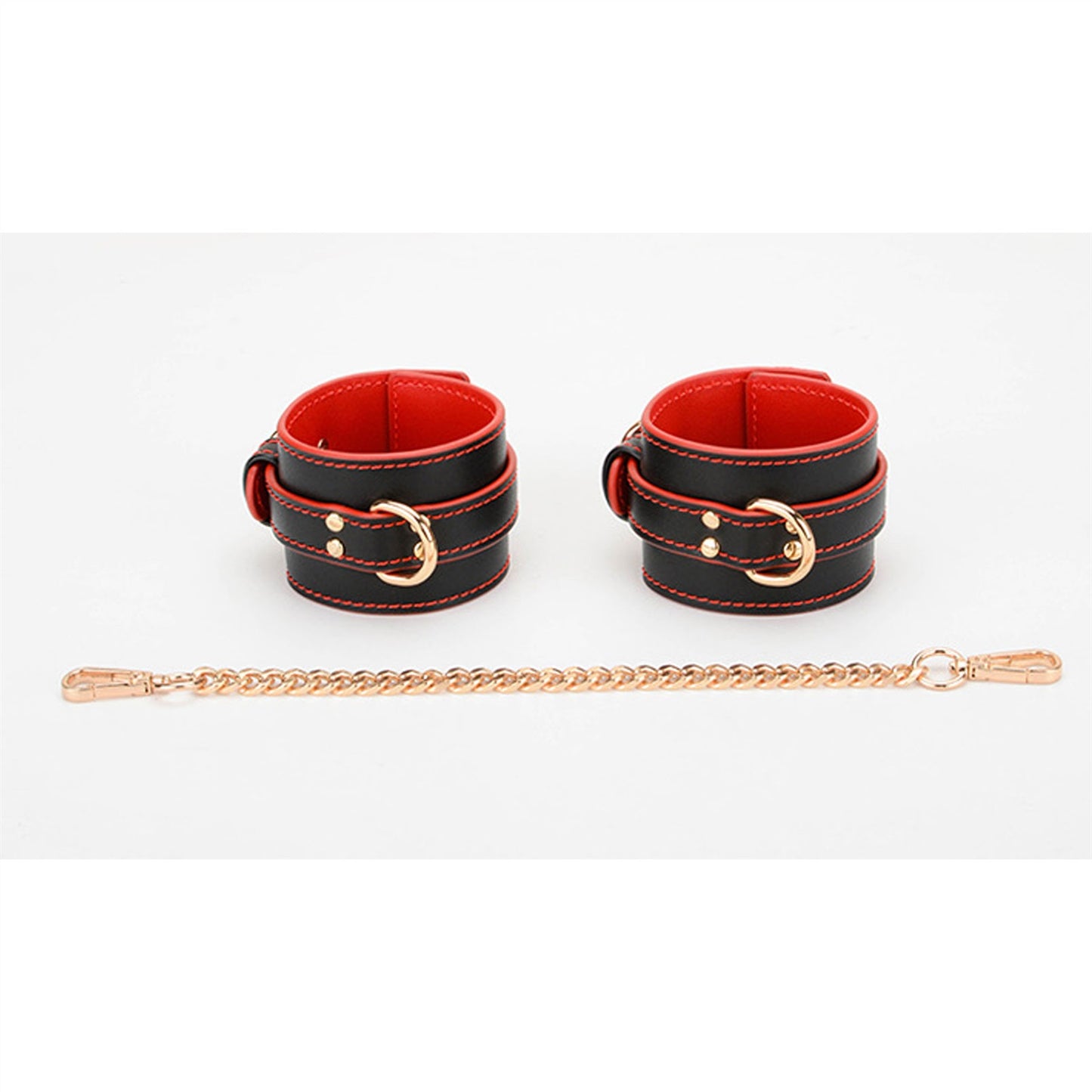 PU Leather Handcuffs Gold Rivet Chain Cuff Punk Ro