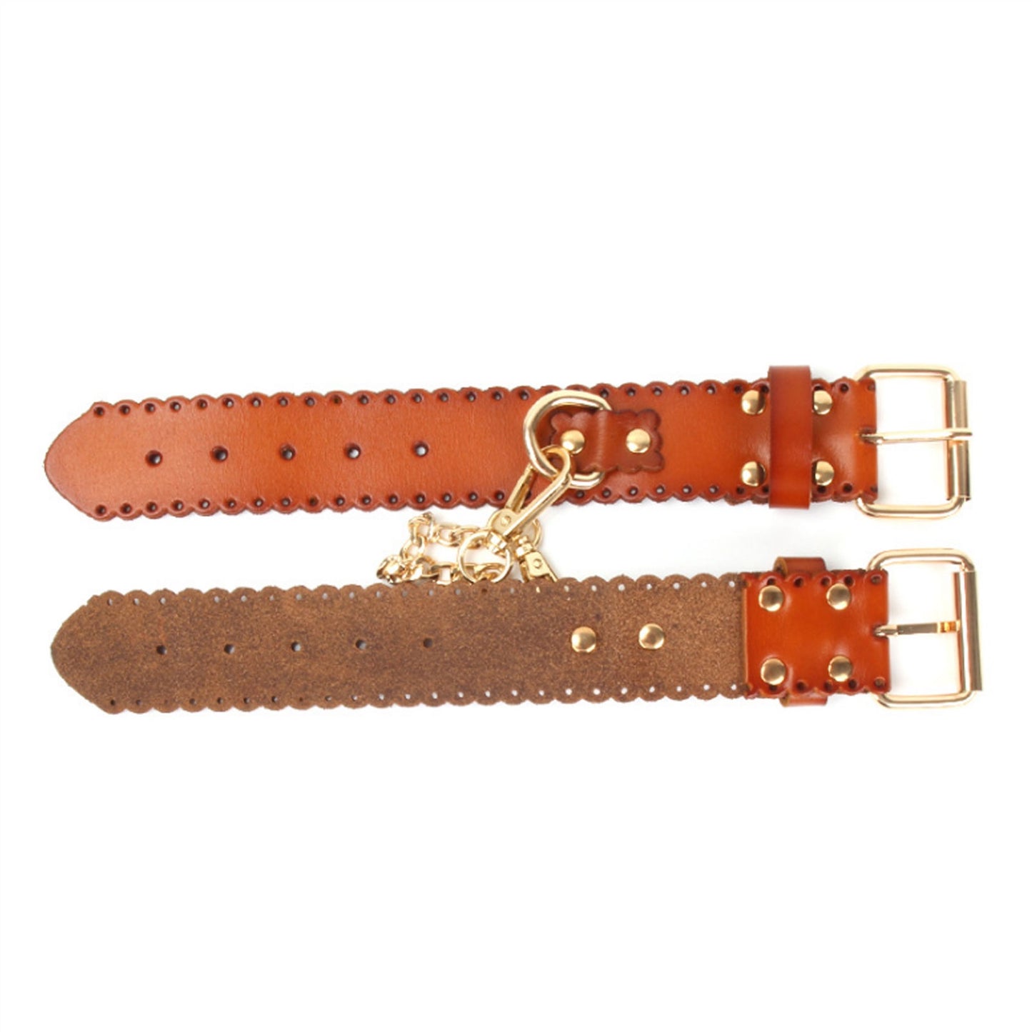 Leather Handcuffs Gold Rivet Chain Cuff Punk Rock