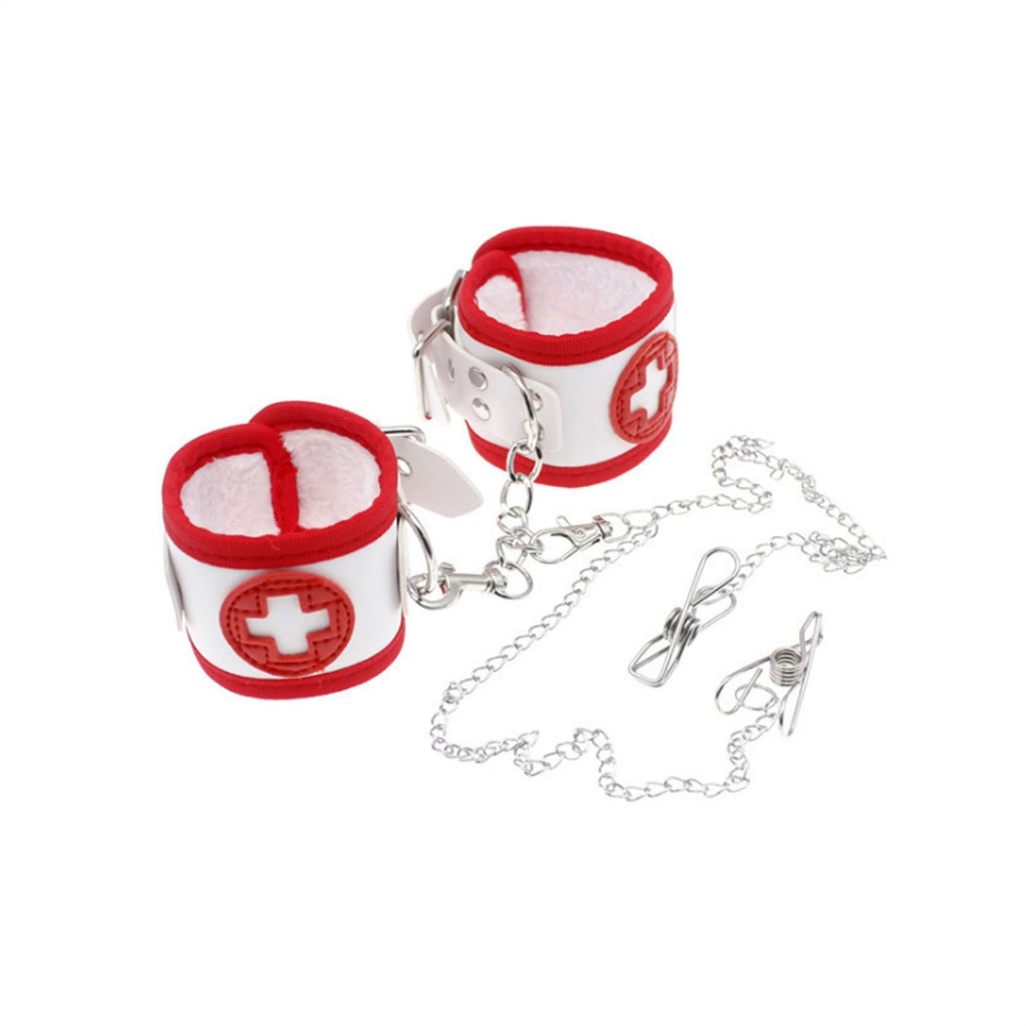 PU Leather Mouth Plug Handcuffs Gold Rivet Chain C