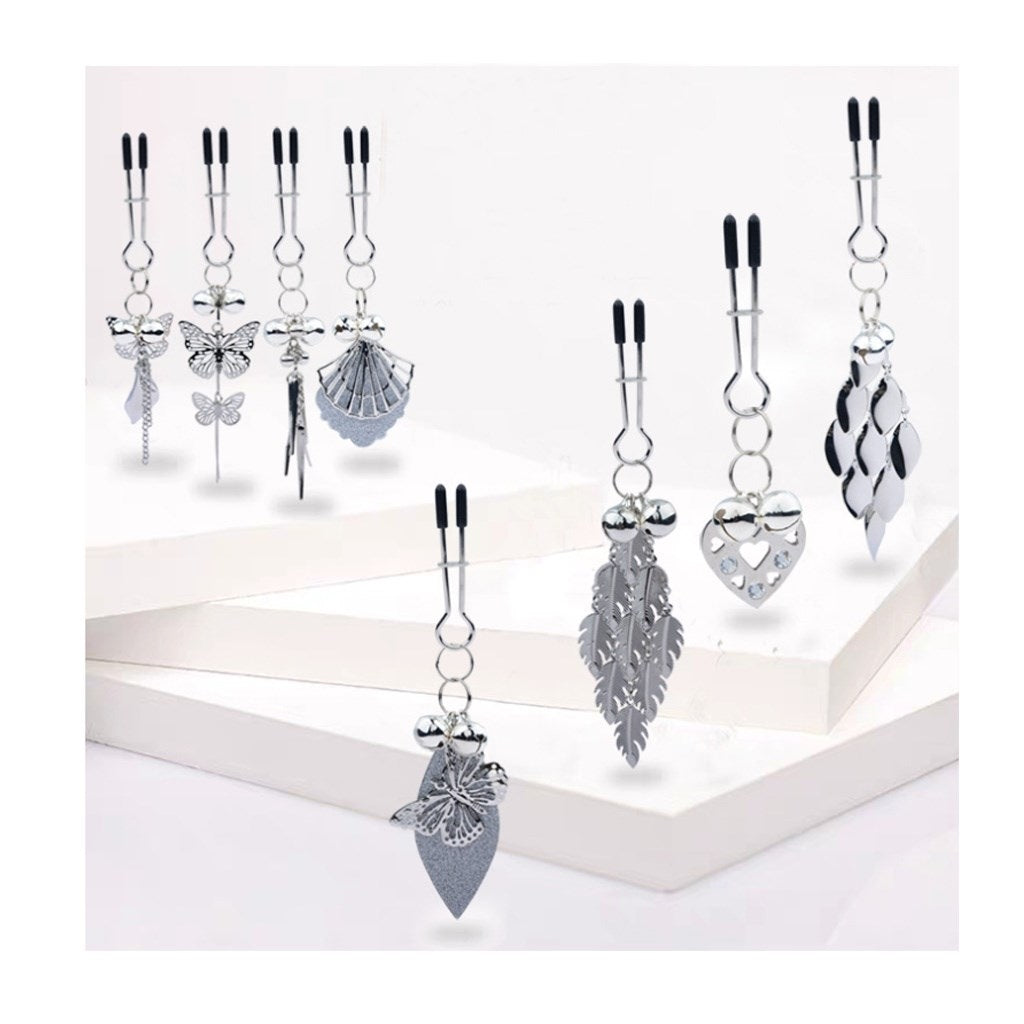 Metal Shell Pendant With 2 Bells Nipple Clamps For