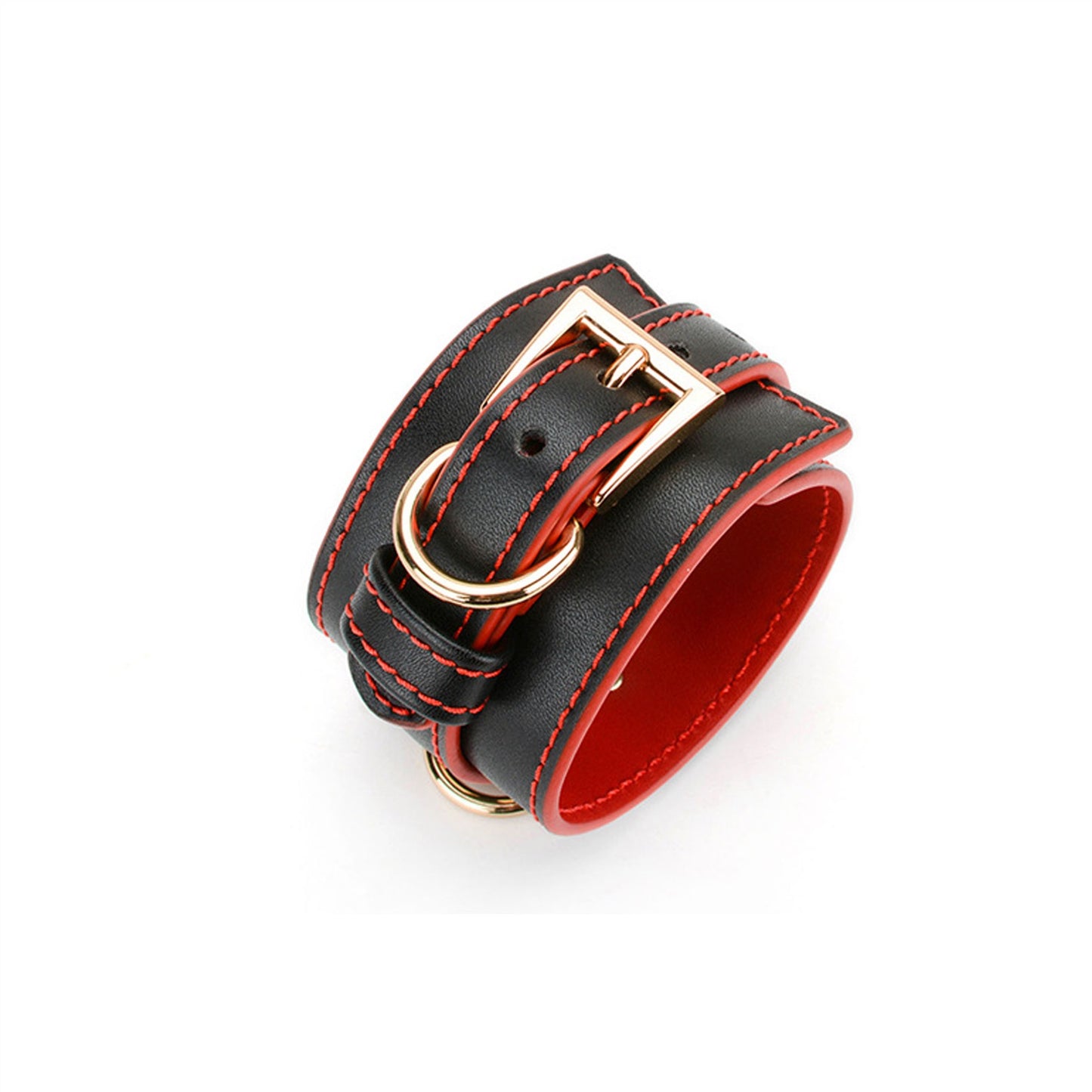 PU Leather Handcuffs Gold Rivet Chain Cuff Punk Ro