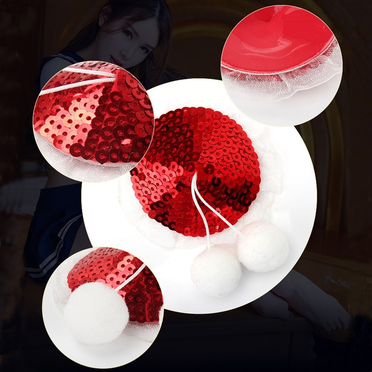 Red Sequins White Ball Pendants Nipple Cover Breas
