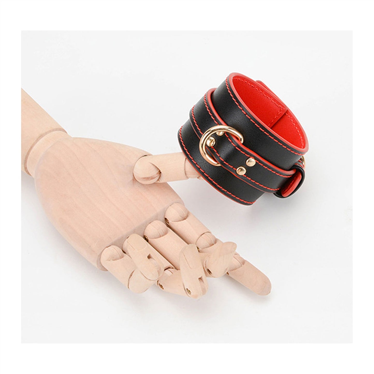 PU Leather Handcuffs Gold Rivet Chain Cuff Punk Ro
