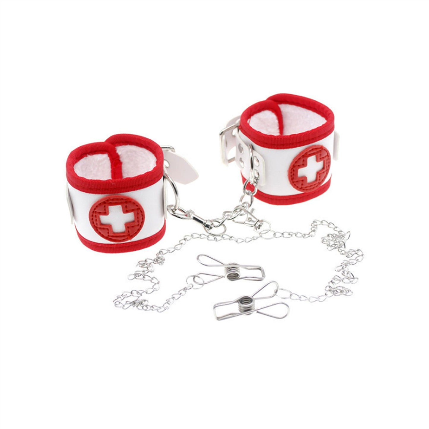 PU Leather Mouth Plug Handcuffs Gold Rivet Chain C