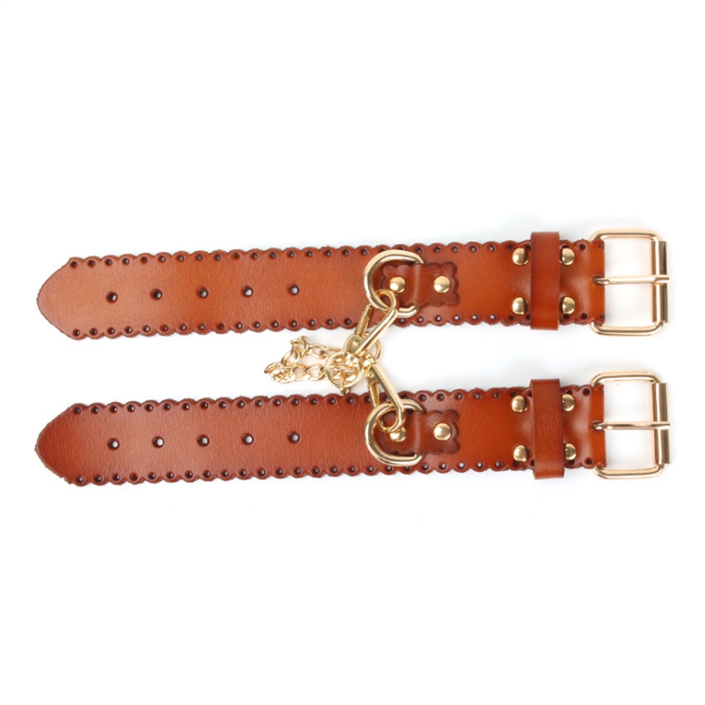 Leather Handcuffs Gold Rivet Chain Cuff Punk Rock