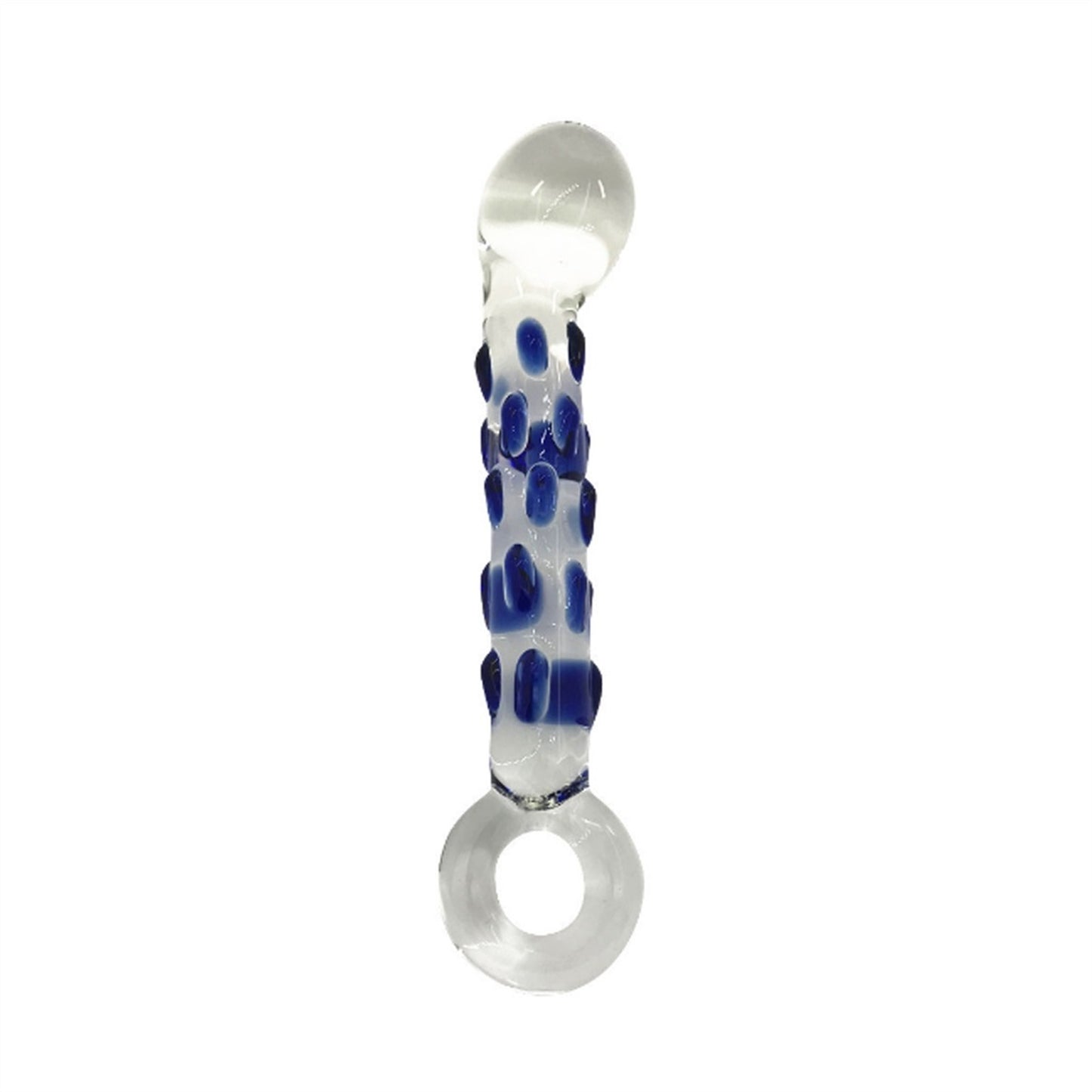 Blue dot simulation penis transparent glass crysta