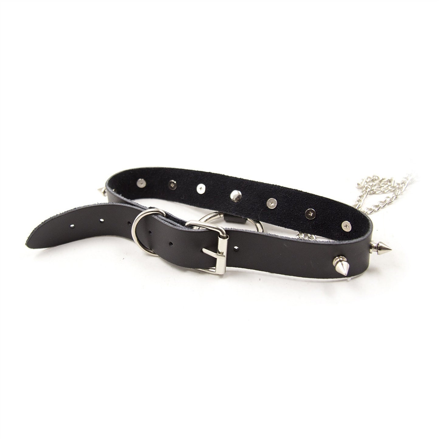 Punk Black PU Leather Rivets Collar Breast Nipple