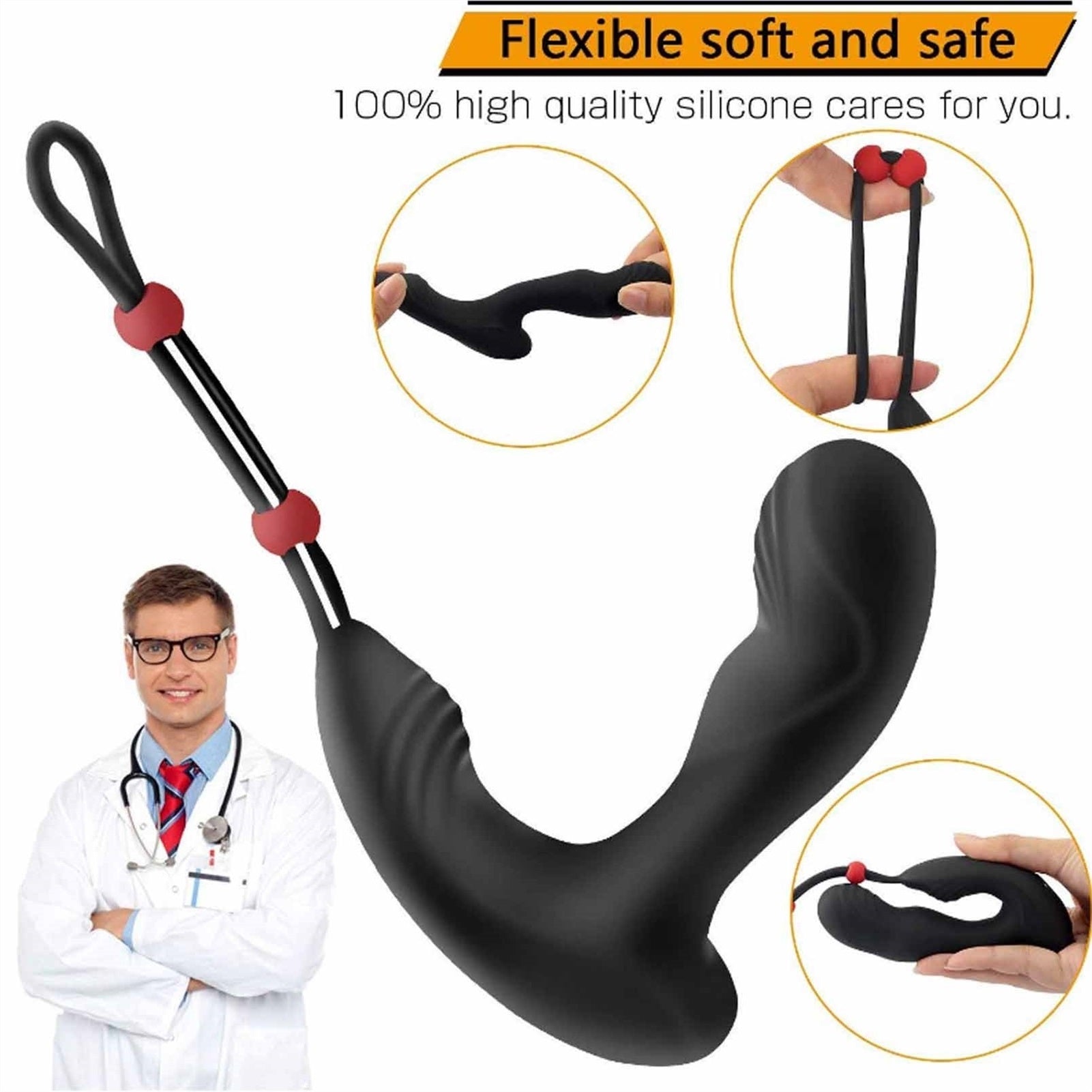 Male Prostate Massager Anal Vibrator with Penis Ri