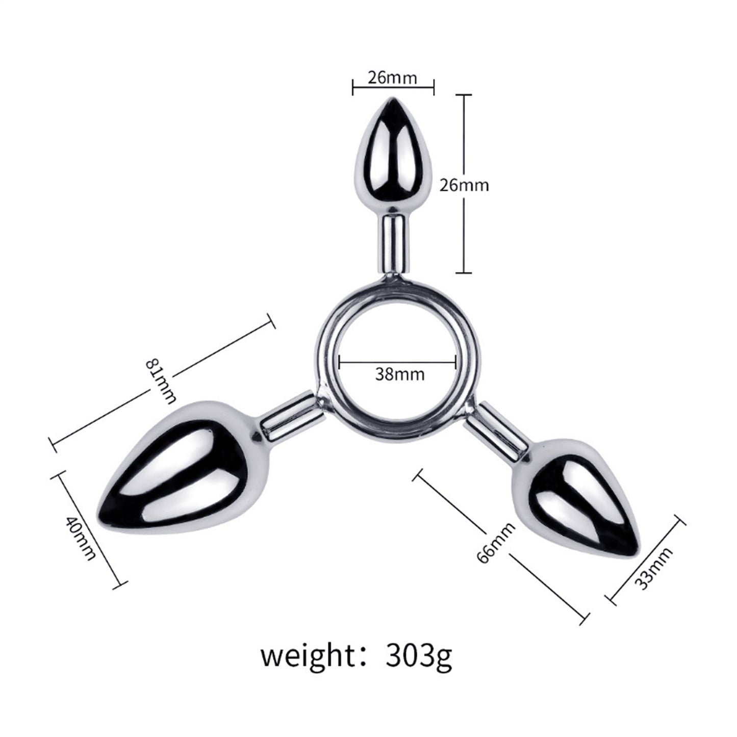 Metal Three Heads Anus Plug Small Curved Masturbat