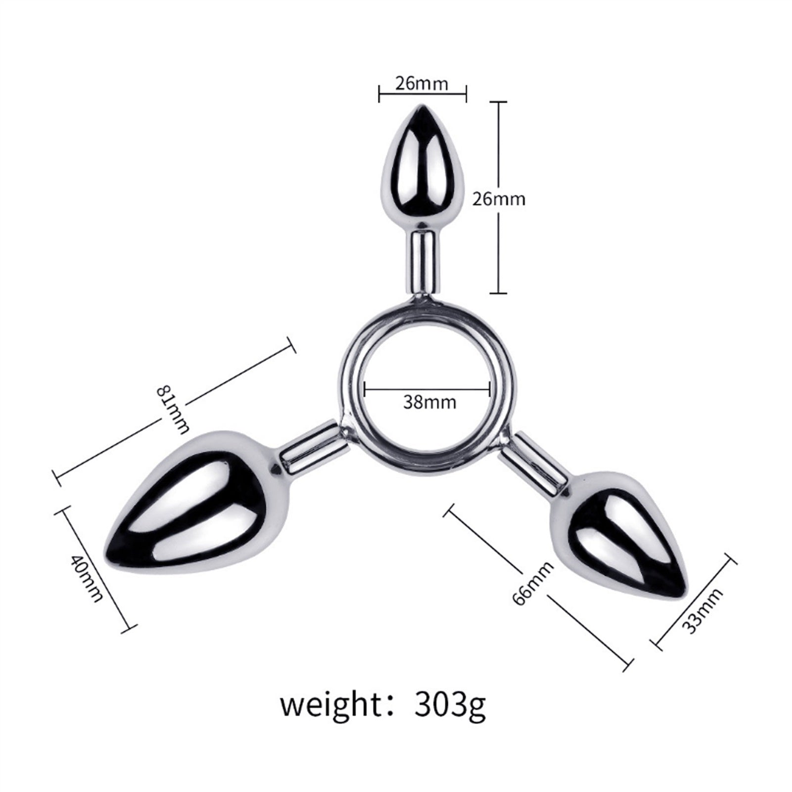 Metal Three Heads Anus Plug Small Curved Masturbat