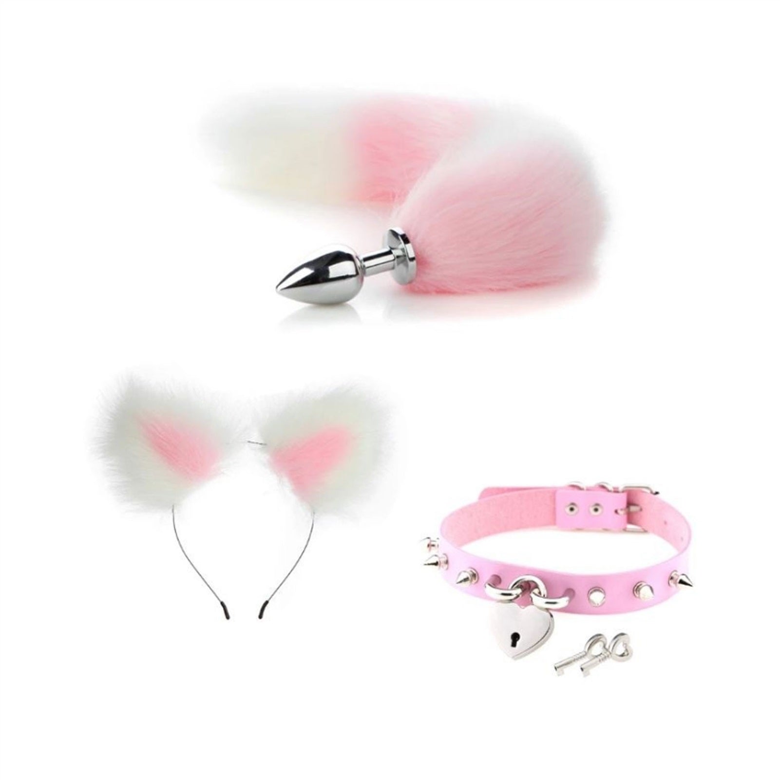 Three Pieces Set Faux Fox Tail Anal Plug Ear Hairp