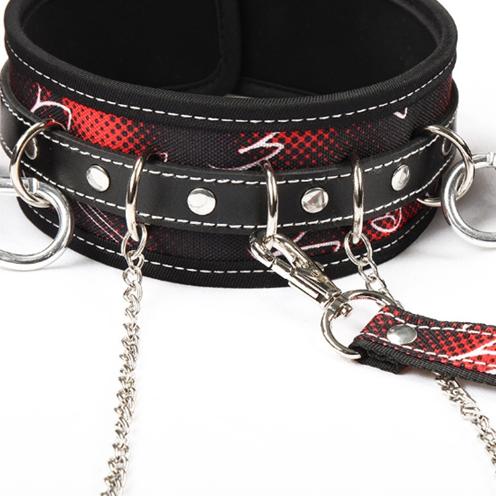 Bed Straps Red Checkered PU Leather Collar Cuffs S