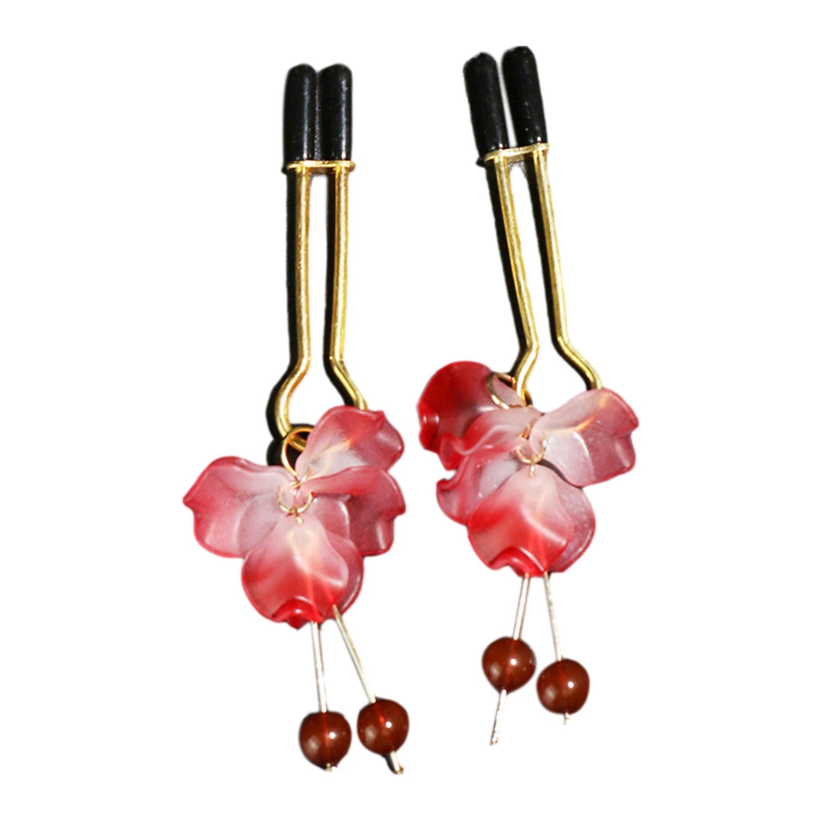 Petals Red Beads Bells Metal Clip Nipple Clamps Wi