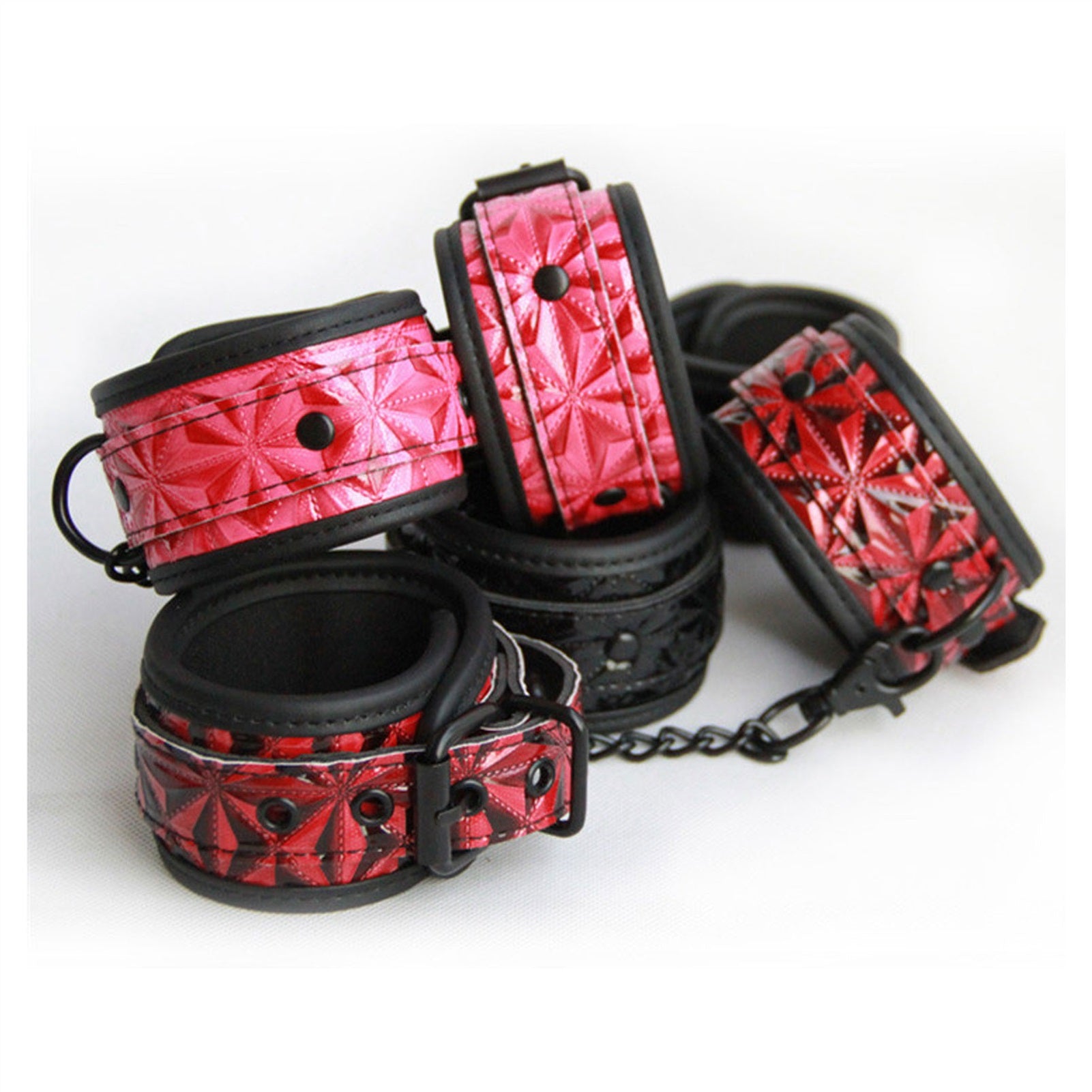 PU Leather Handcuffs Gold Rivet Chain Cuff Punk Ro