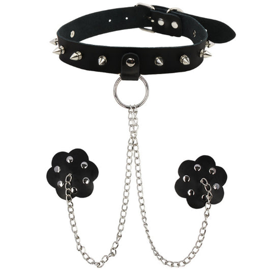 Rivet dog slave collar with chain Collor Necklace 
