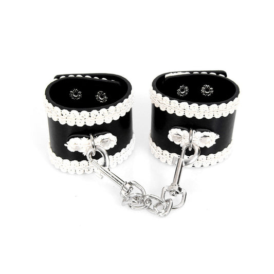 PU Leather Handcuffs Gold Rivet Chain Cuff Punk Ro