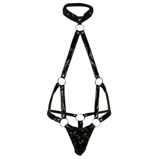 Men's PU Leather One-piece Hollow Patent Leather S