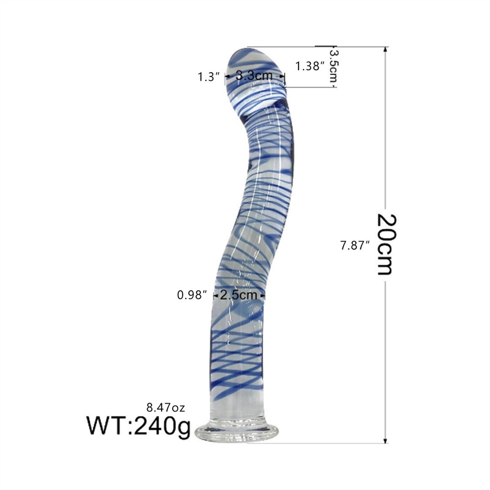 Crystal Glass S-shaped Blue Stripe Orgasm For Men 