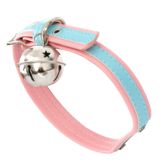 Fashion Pink Blue Leather Bell Choker Collar Neckl