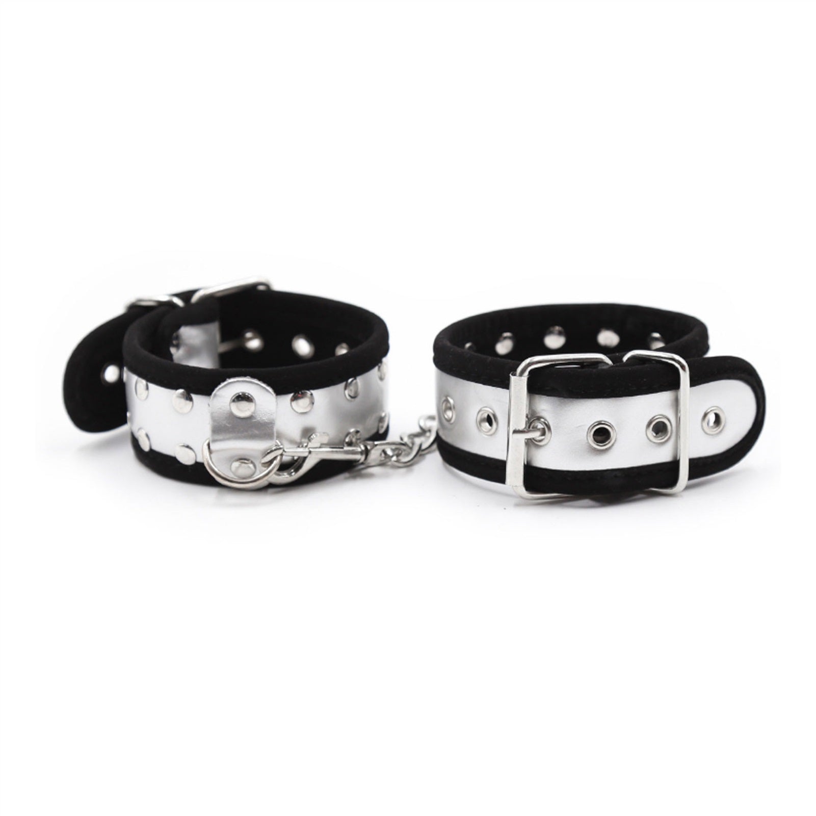 PU leather Handcuffs Gold Rivet Chain Cuff Punk Ro