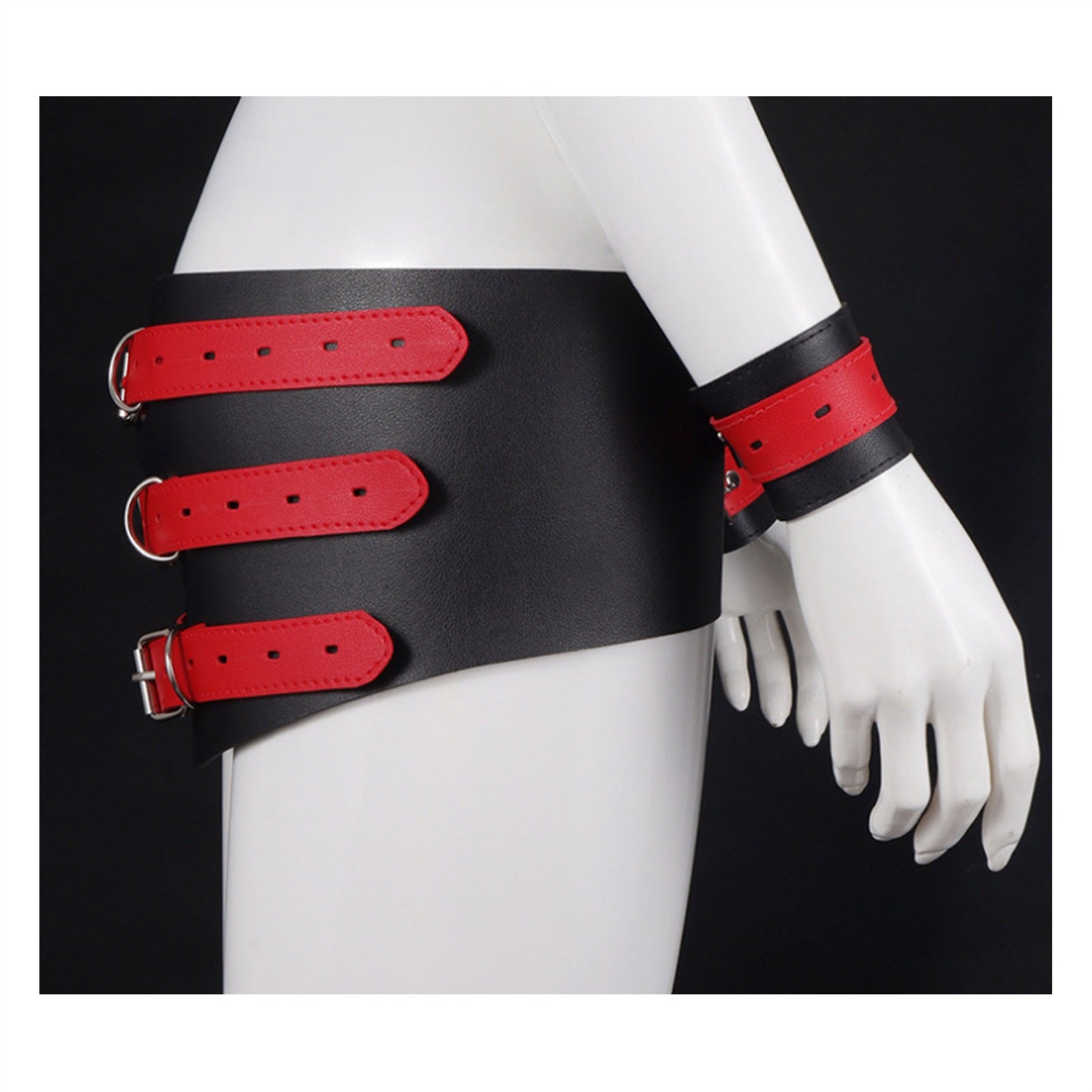 PU Leather Adjustment Handcuffs Leg Cuffs Set Flir