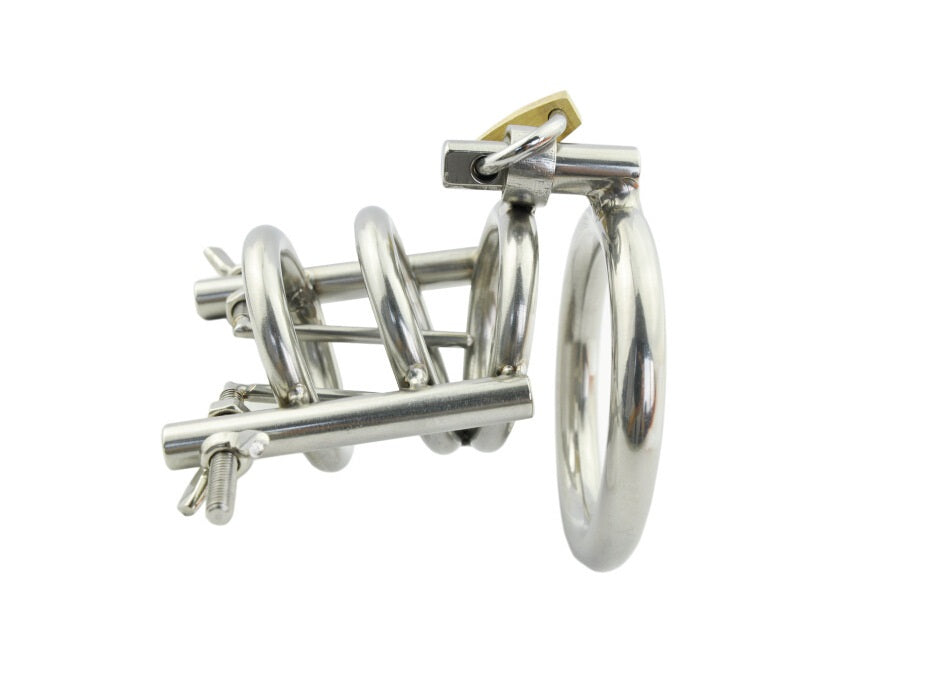 Male Chastity Device Cock Cage Steel Metal Silver 