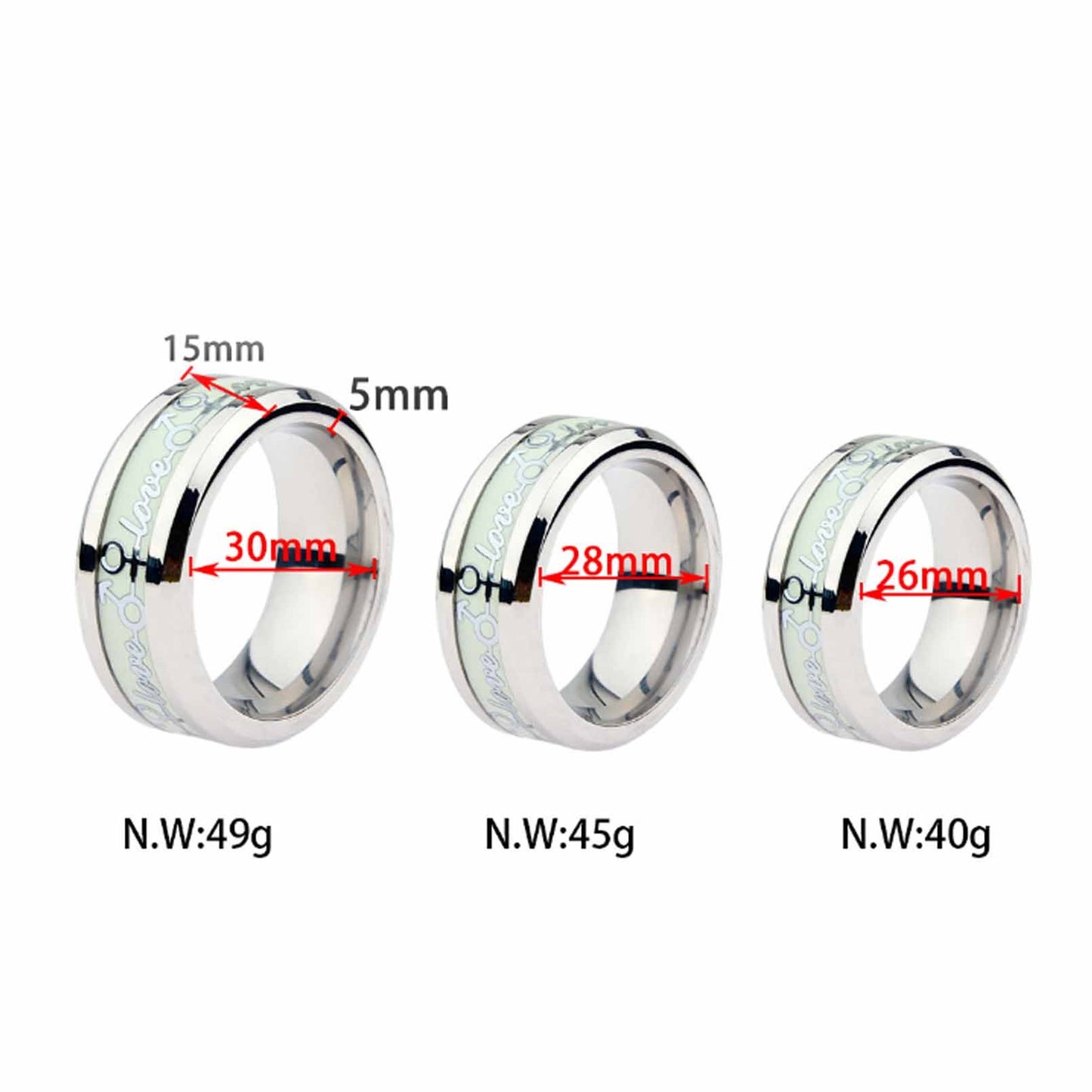 Stainless Steel Fluorescent Male Cock Ring Penis L