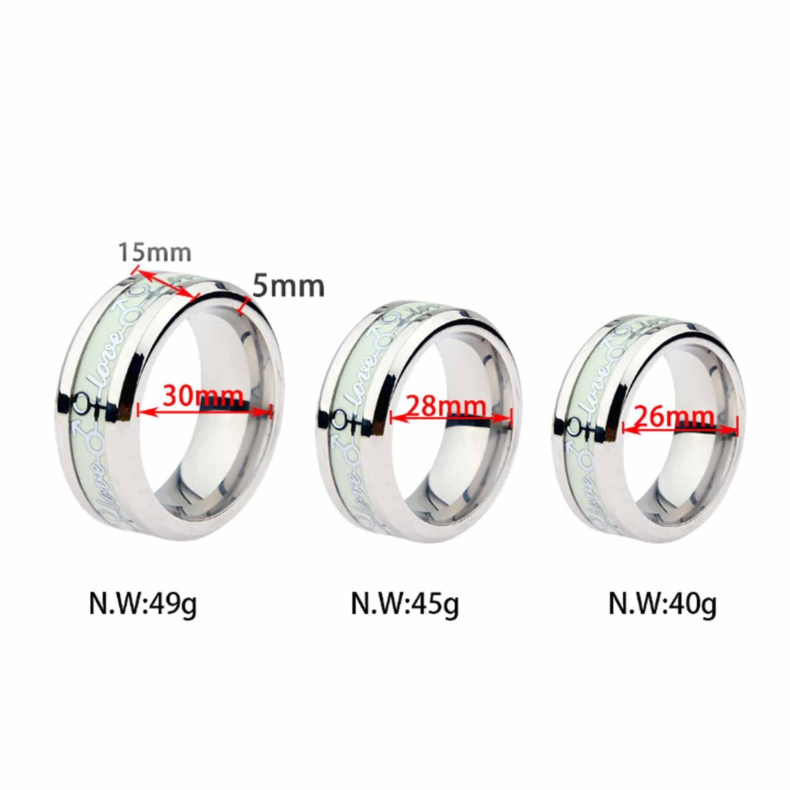 Stainless Steel Fluorescent Male Cock Ring Penis L