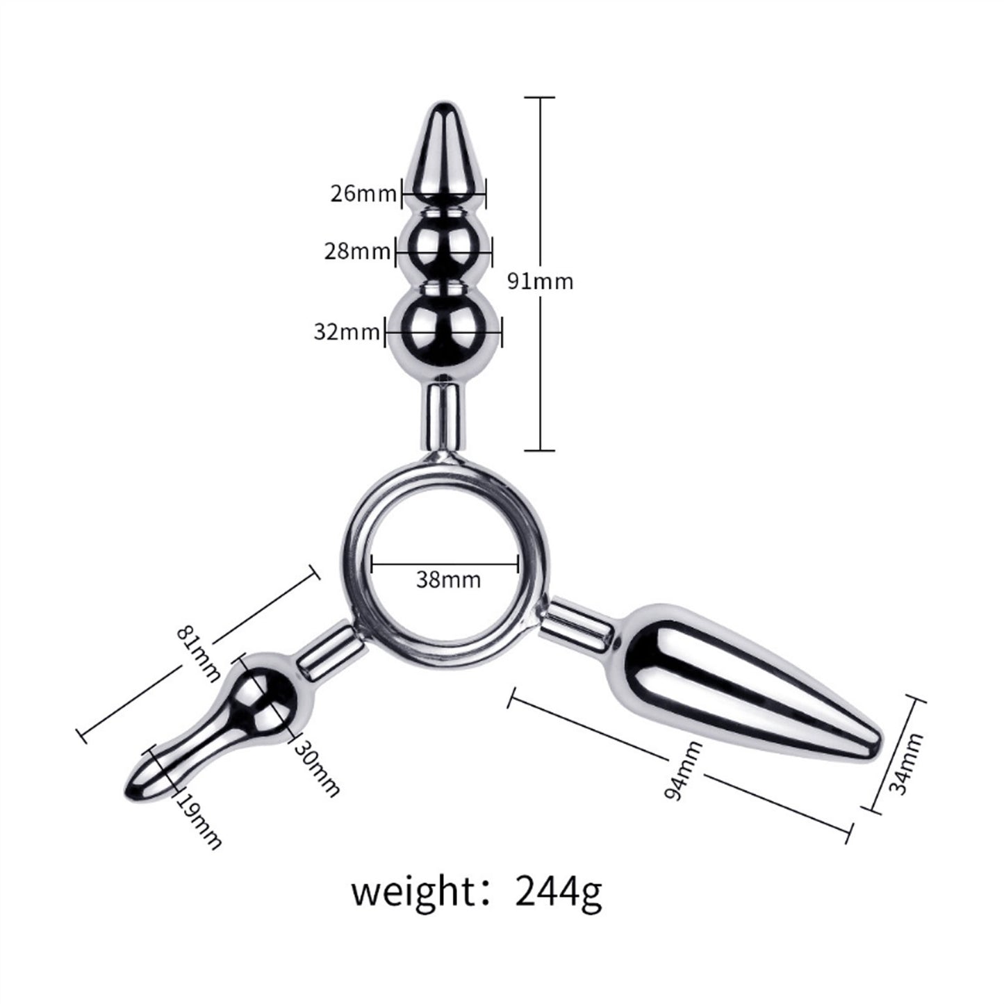 Metal Three Heads Anus Plug Small Curved Masturbat