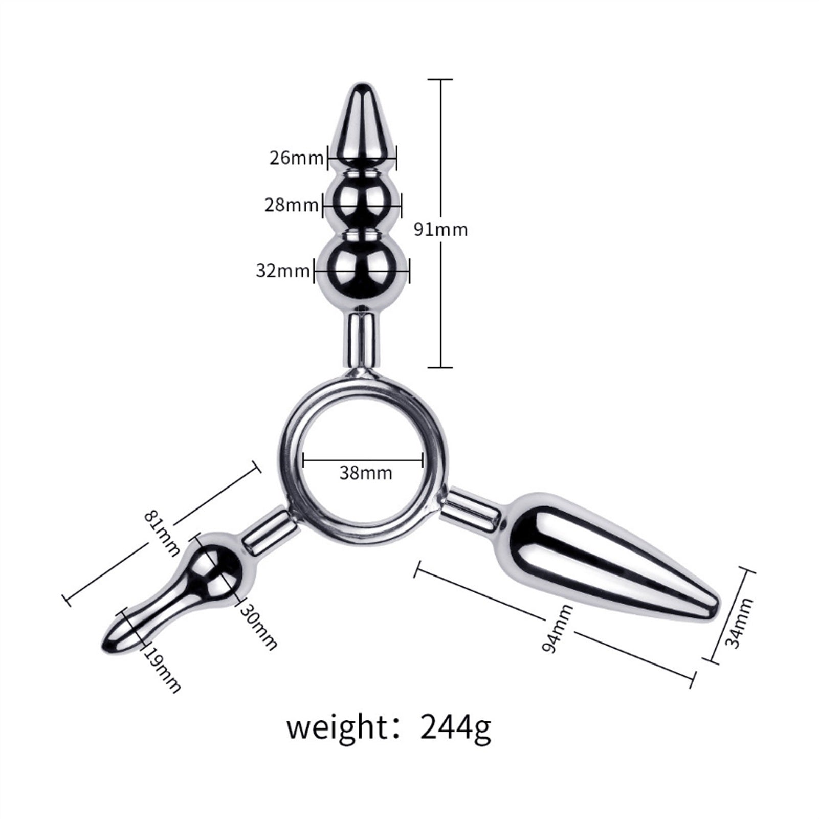 Metal Three Heads Anus Plug Small Curved Masturbat