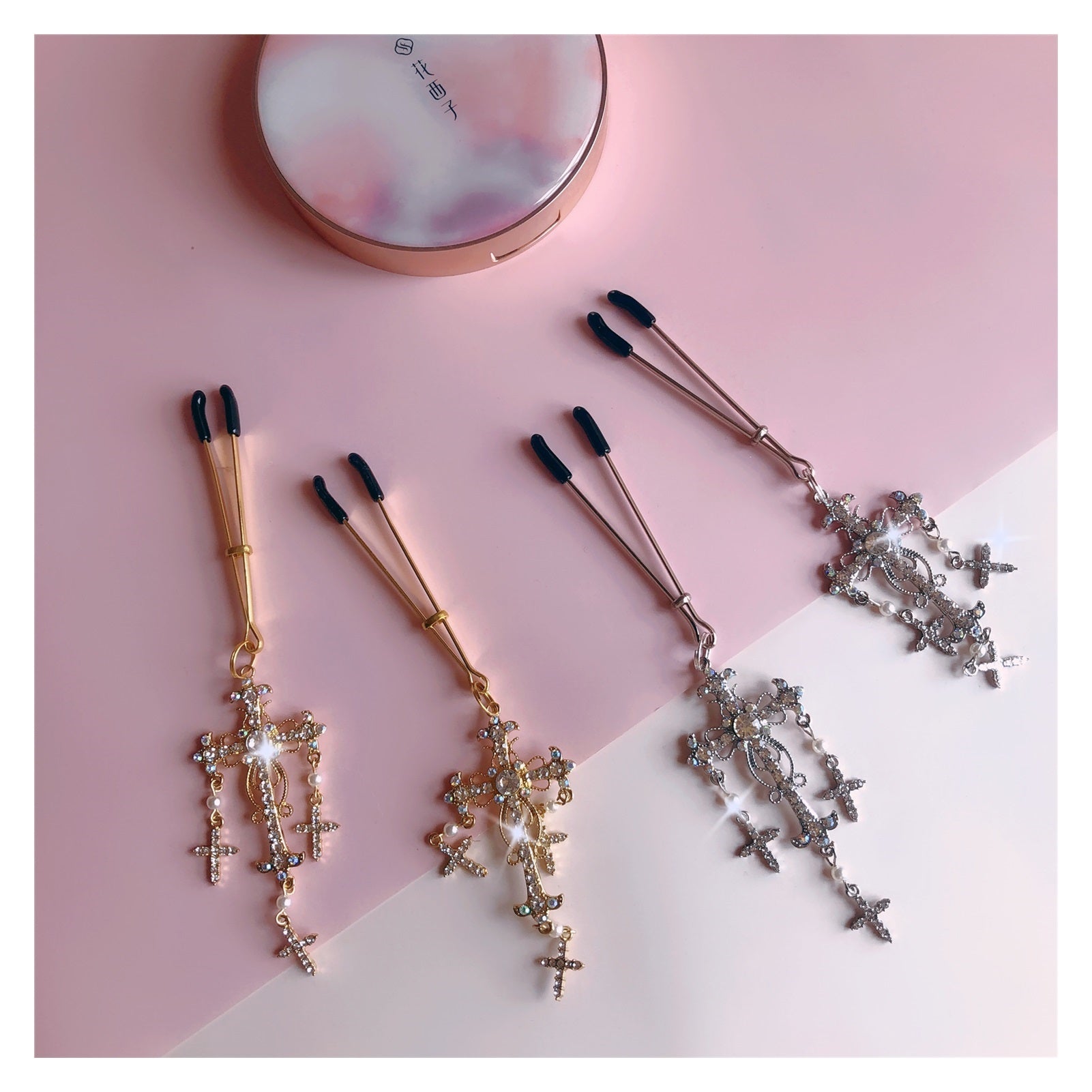 1 Pair Breast Nipple Clamps Clip Rhinestone Heart 