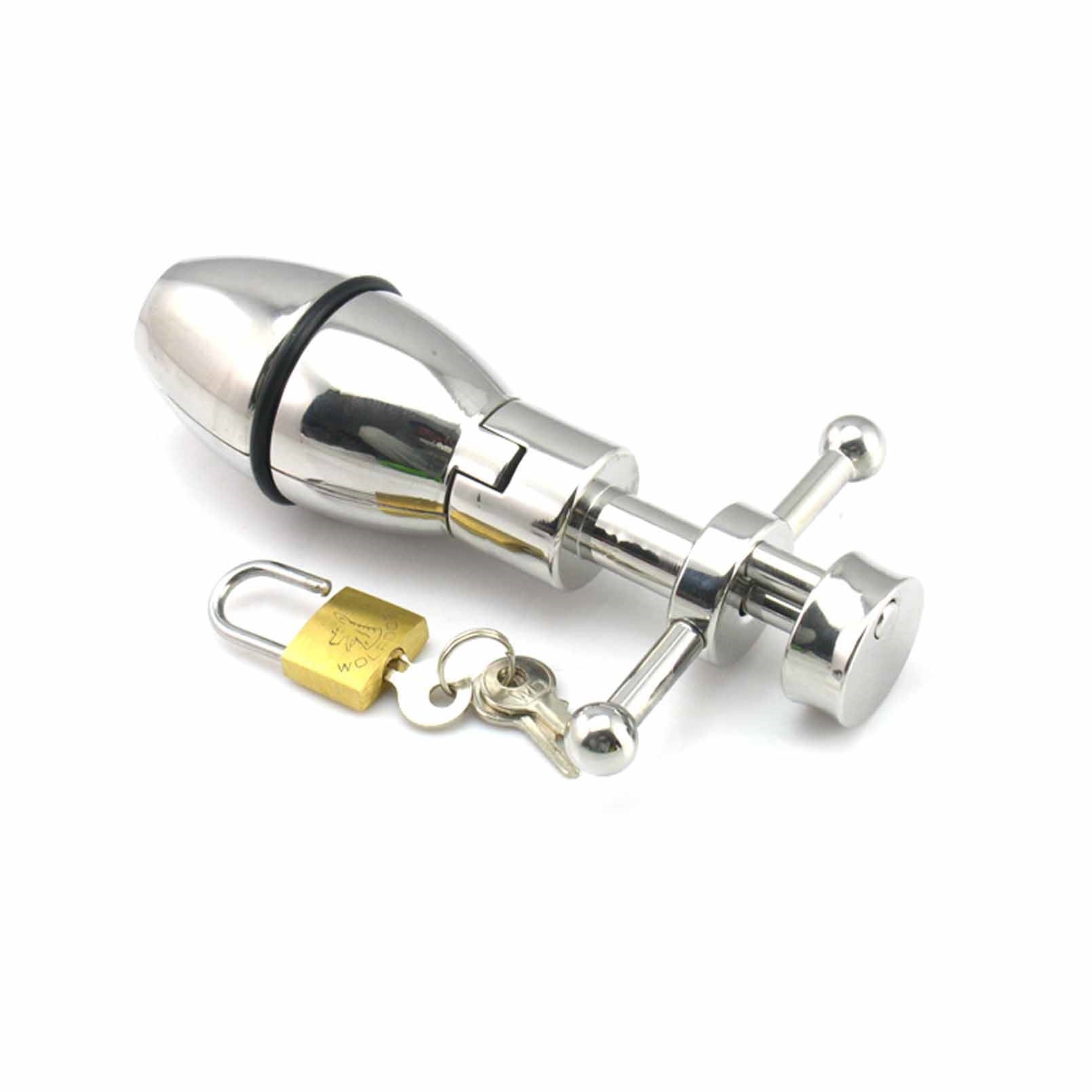 Unique Huge Stainless Steel Lockable Anal Plug Hea