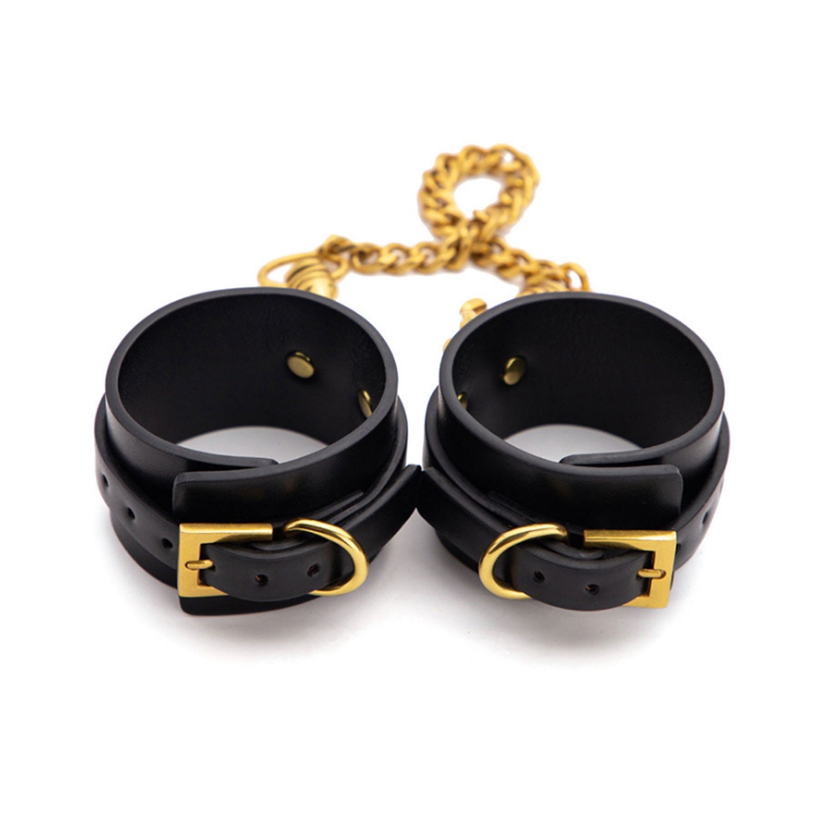 PU leather Handcuffs Gold Rivet Chain Cuff Punk Ro