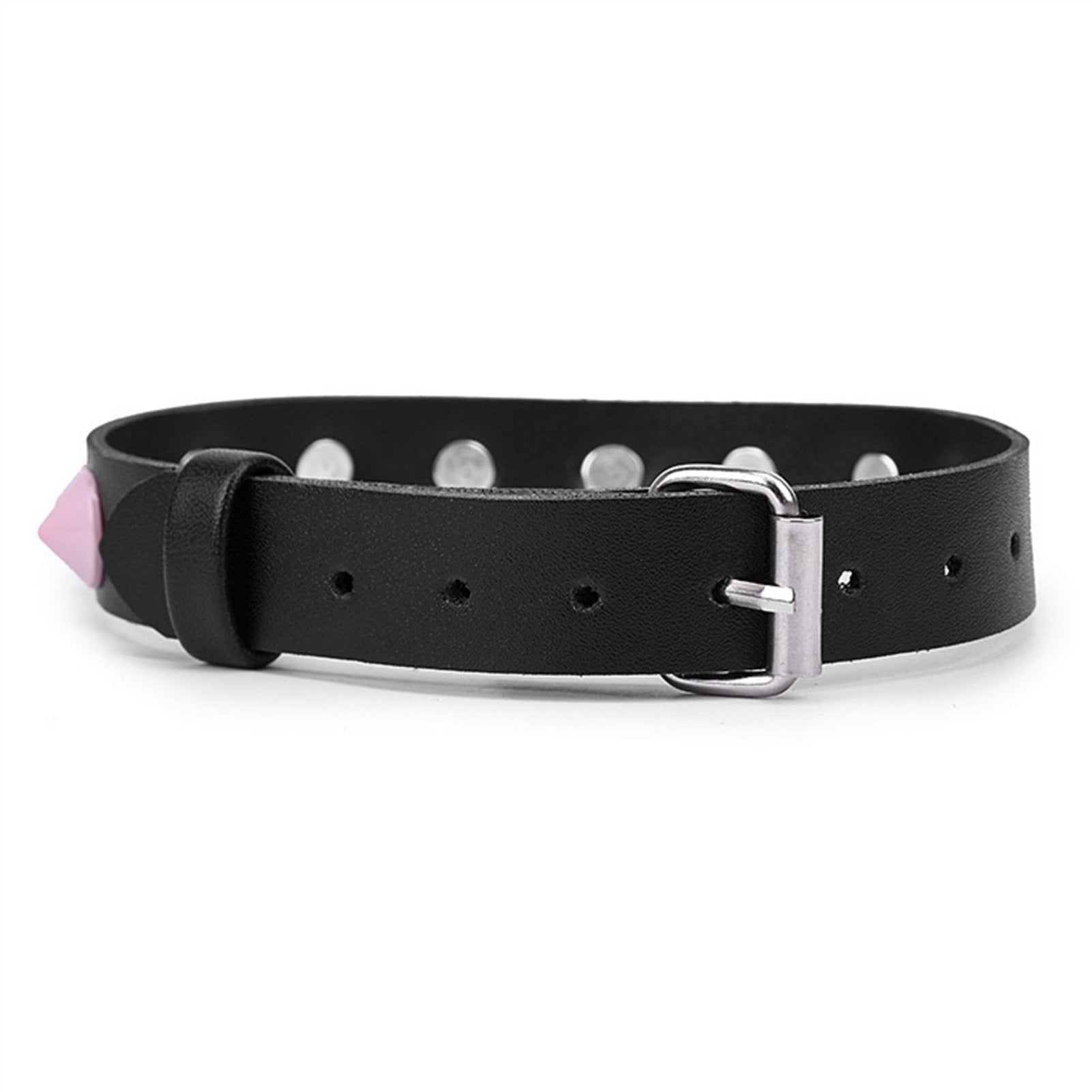 Pink Rivets Leather Collar Necklace Adjustable Siz