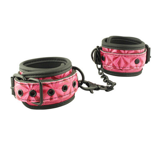 PU Leather Handcuffs Gold Rivet Chain Cuff Punk Ro