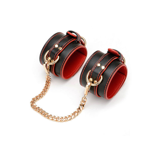 PU Leather Handcuffs Gold Rivet Chain Cuff Punk Ro