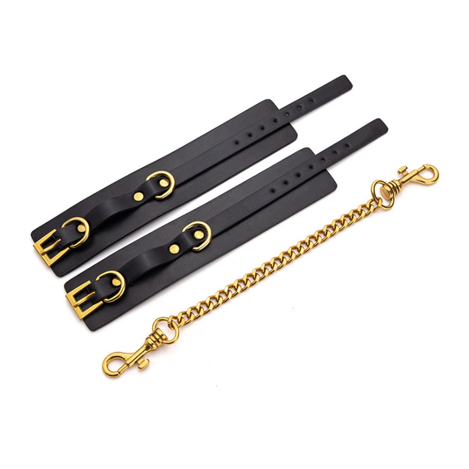 PU leather Handcuffs Gold Rivet Chain Cuff Punk Ro