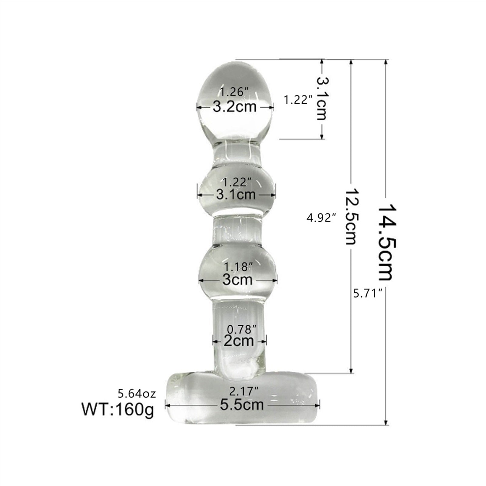 3 Balls Transparent Crystal Glass Anal Plug Back C
