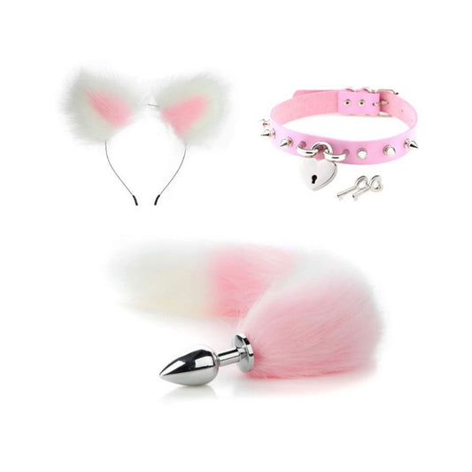 Three Pieces Set Faux Fox Tail Anal Plug Ear Hairp