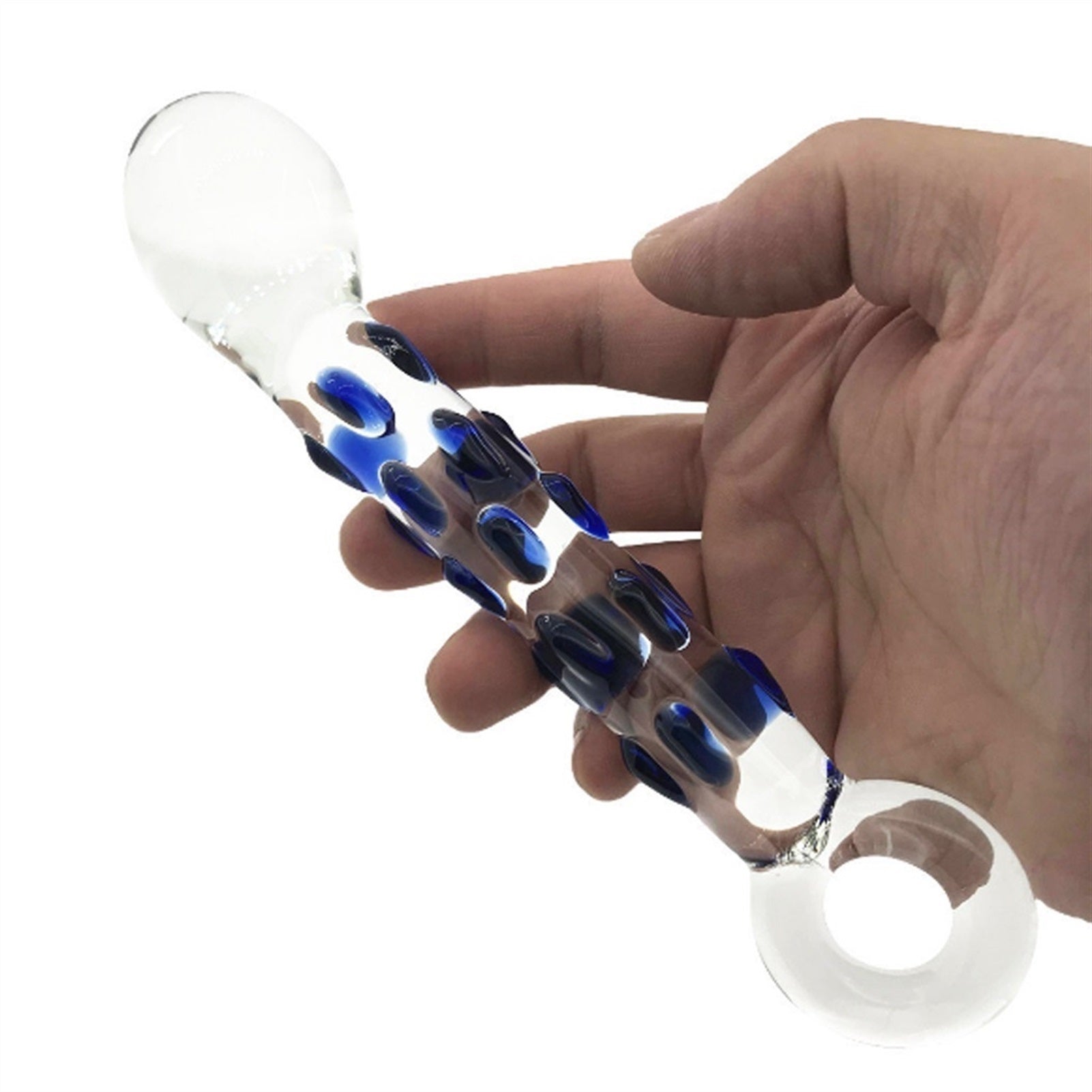 Blue dot simulation penis transparent glass crysta