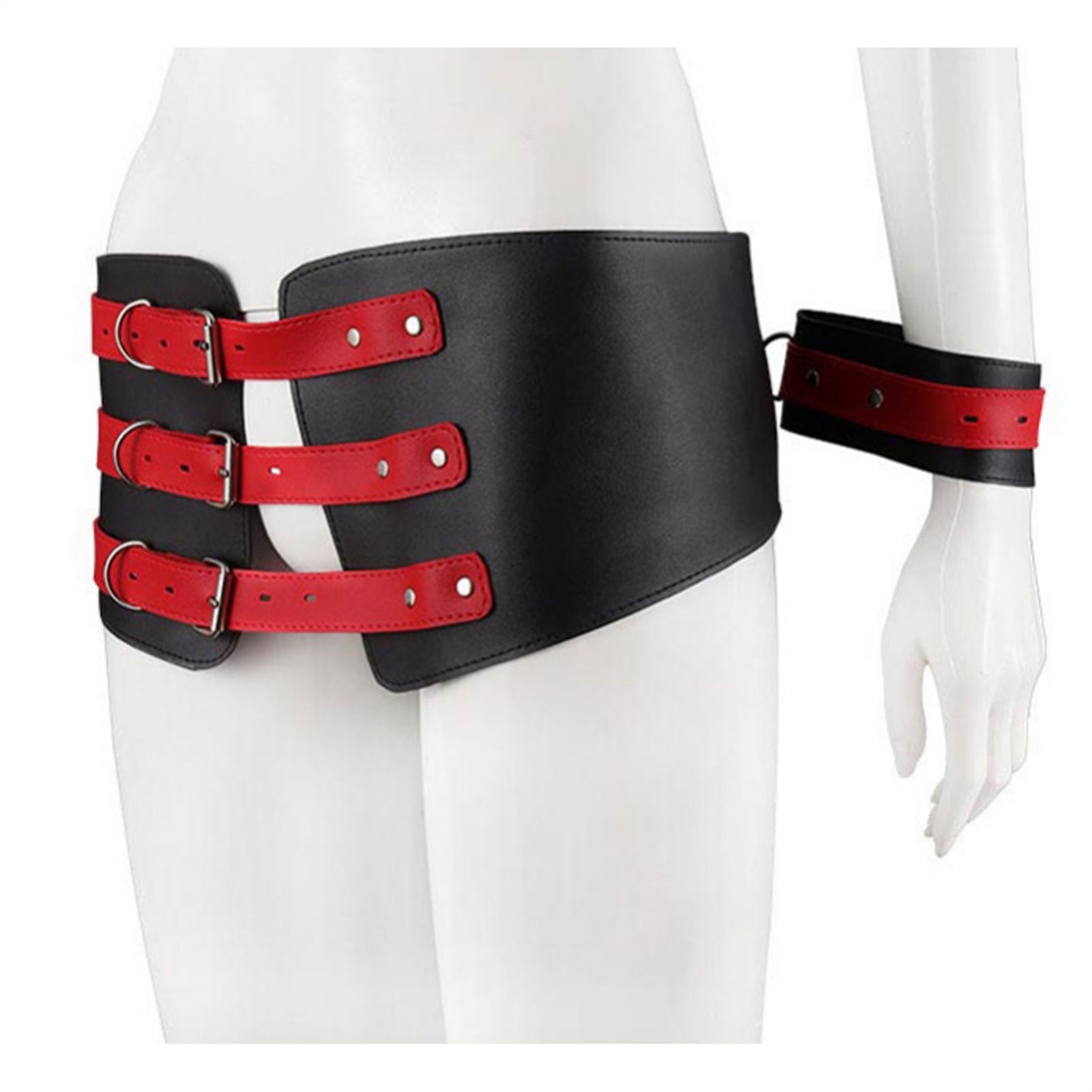 PU Leather Adjustment Handcuffs Leg Cuffs Set Flir